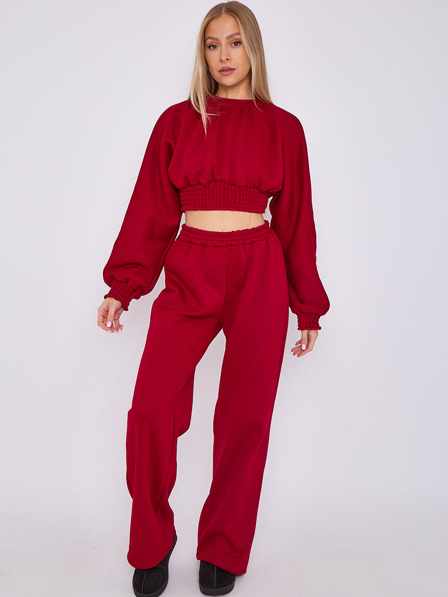 Long Sleeve Crop Top & Wide Leg Trouser Fleece Co-ord