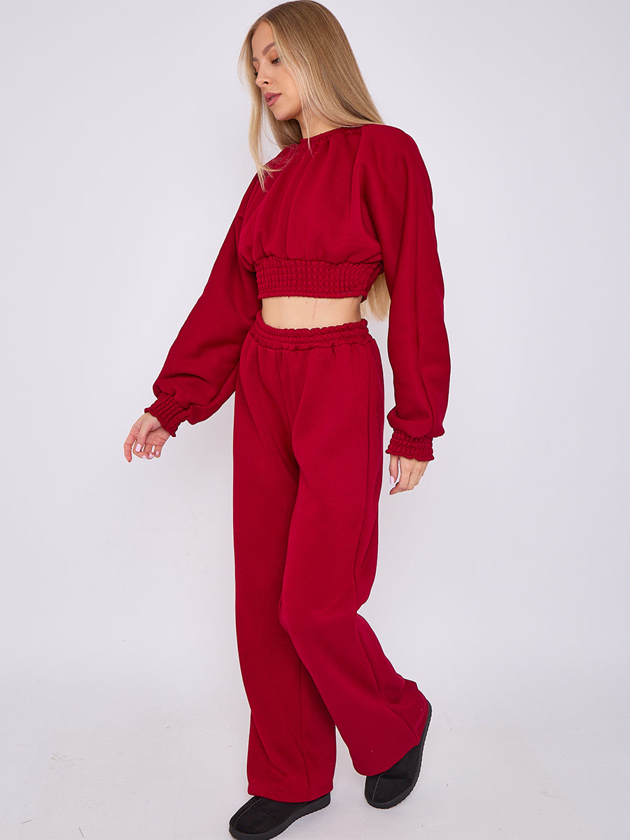 Long Sleeve Crop Top & Wide Leg Trouser Fleece Co-ord