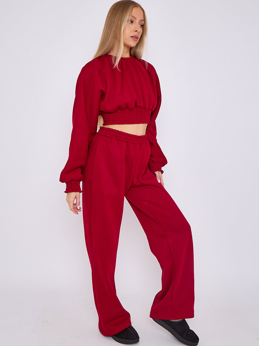 Long Sleeve Crop Top & Wide Leg Trouser Fleece Co-ord