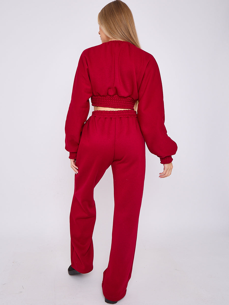 Long Sleeve Crop Top & Wide Leg Trouser Fleece Co-ord