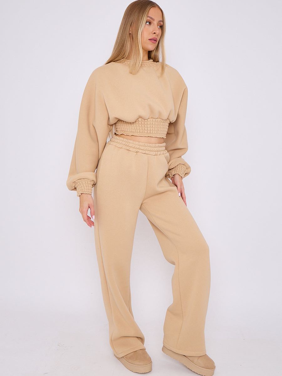 Long Sleeve Crop Top & Wide Leg Trouser Fleece Co-ord