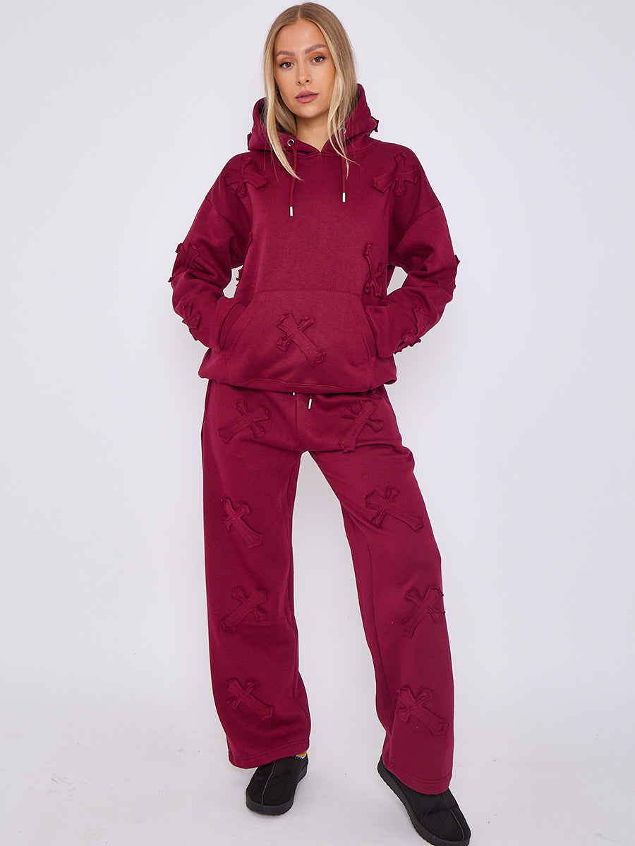 Oversized Crucifix Embroidered Hooded Fleece Co-ord