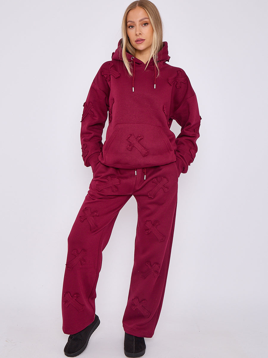 Oversized Crucifix Embroidered Hooded Fleece Co-ord