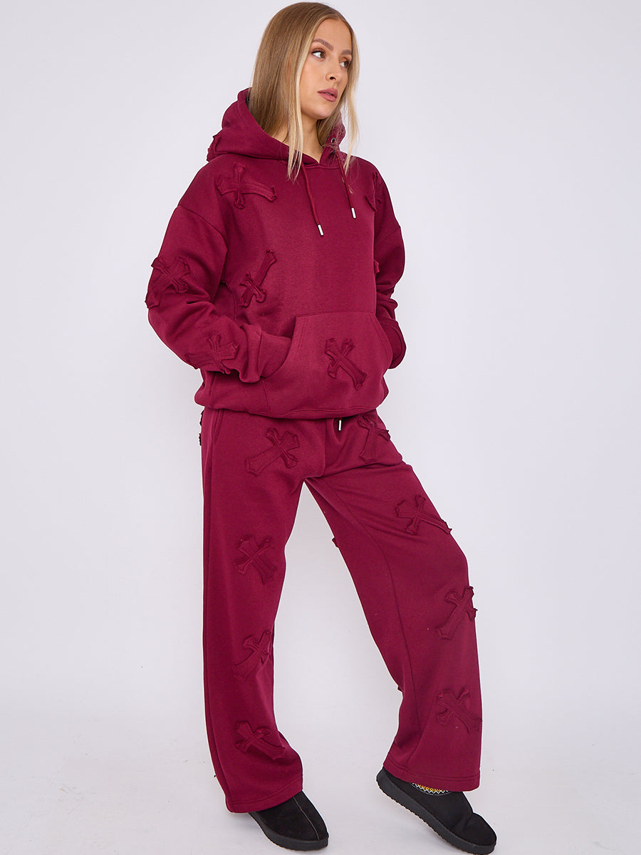 Oversized Crucifix Embroidered Hooded Fleece Co-ord
