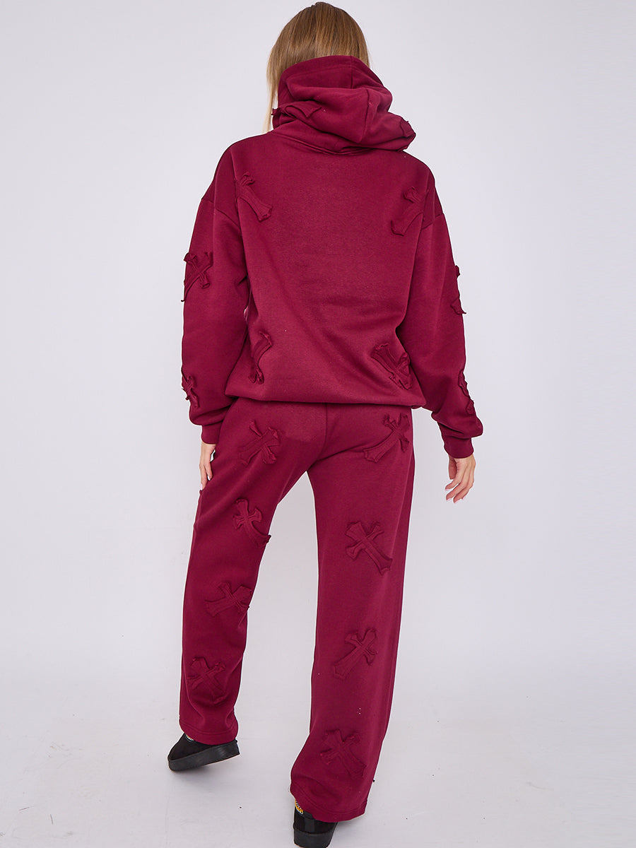 Oversized Crucifix Embroidered Hooded Fleece Co-ord