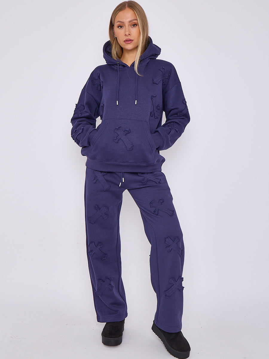 Oversized Crucifix Embroidered Hooded Fleece Co-ord