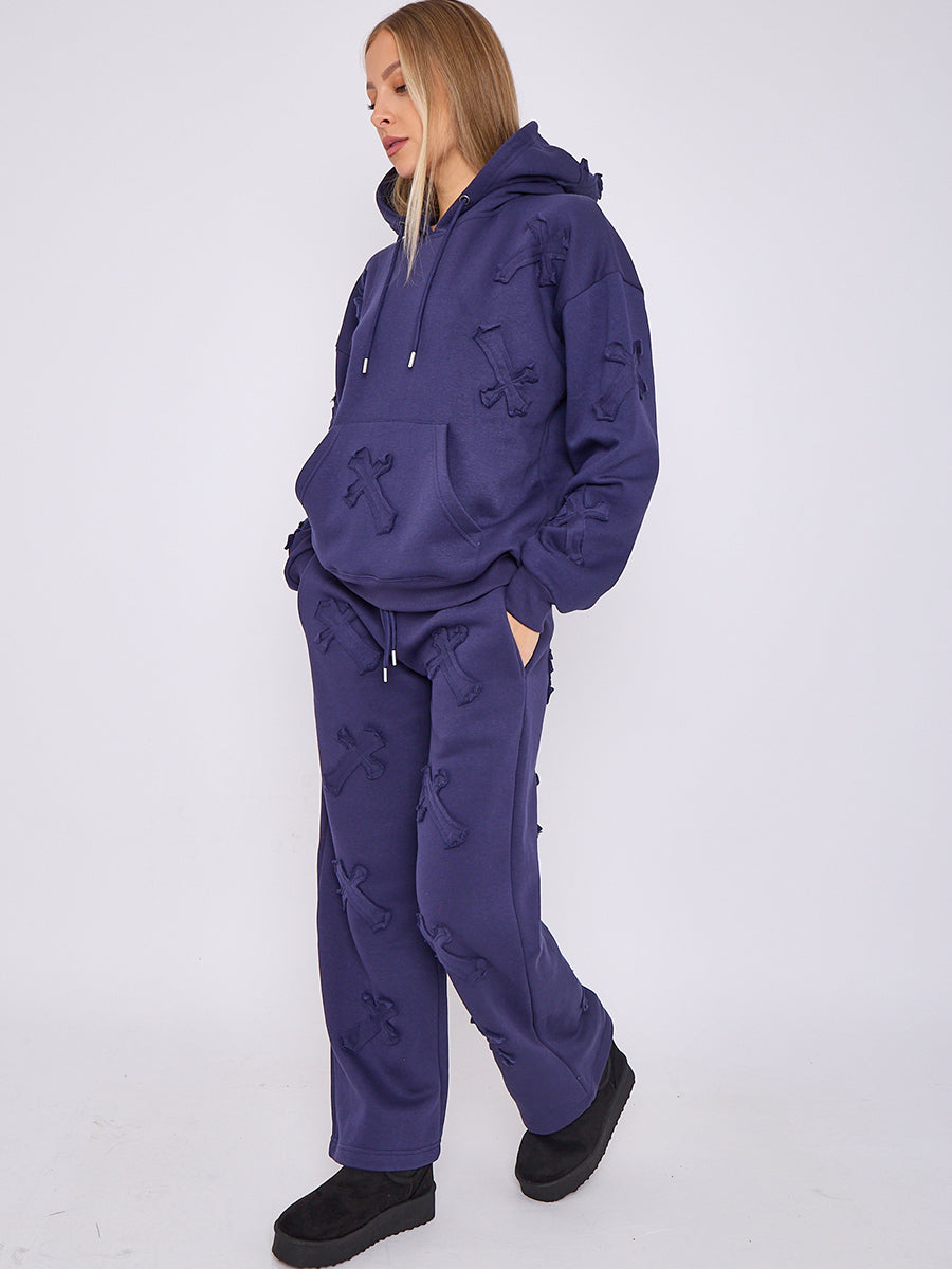 Oversized Crucifix Embroidered Hooded Fleece Co-ord