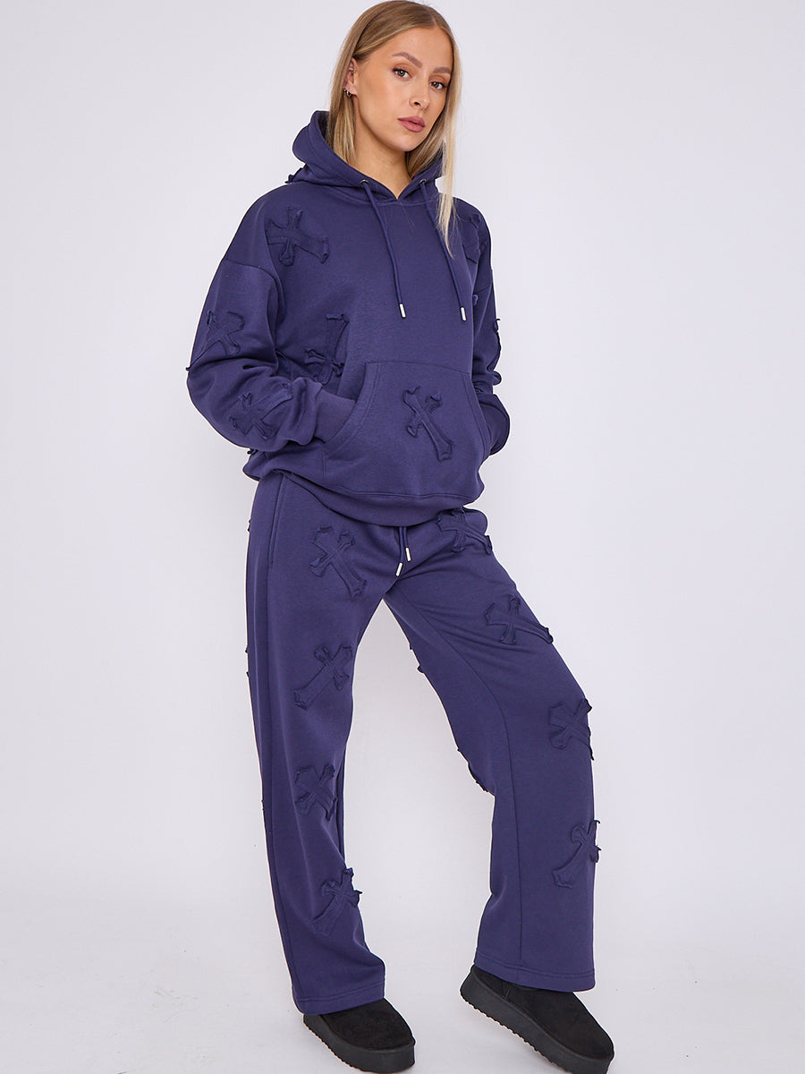 Oversized Crucifix Embroidered Hooded Fleece Co-ord