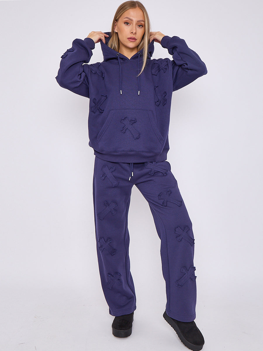 Oversized Crucifix Embroidered Hooded Fleece Co-ord