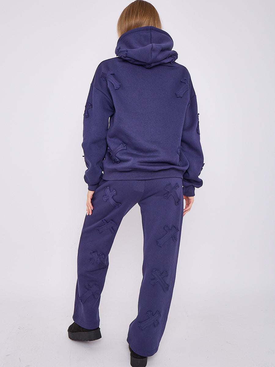 Oversized Crucifix Embroidered Hooded Fleece Co-ord