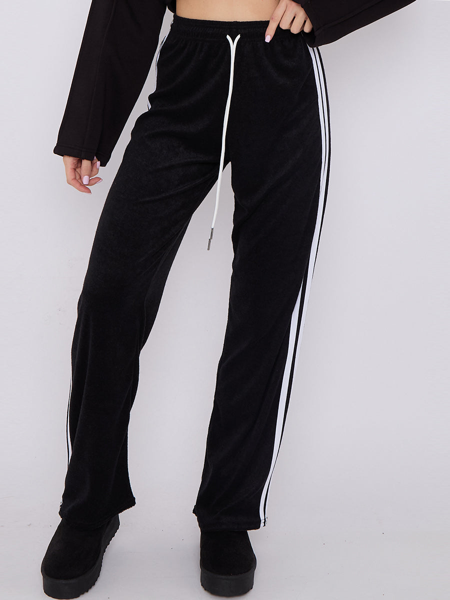 Towelling Wide Leg Trouser With Stripe Detail