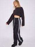 Towelling Wide Leg Trouser With Stripe Detail
