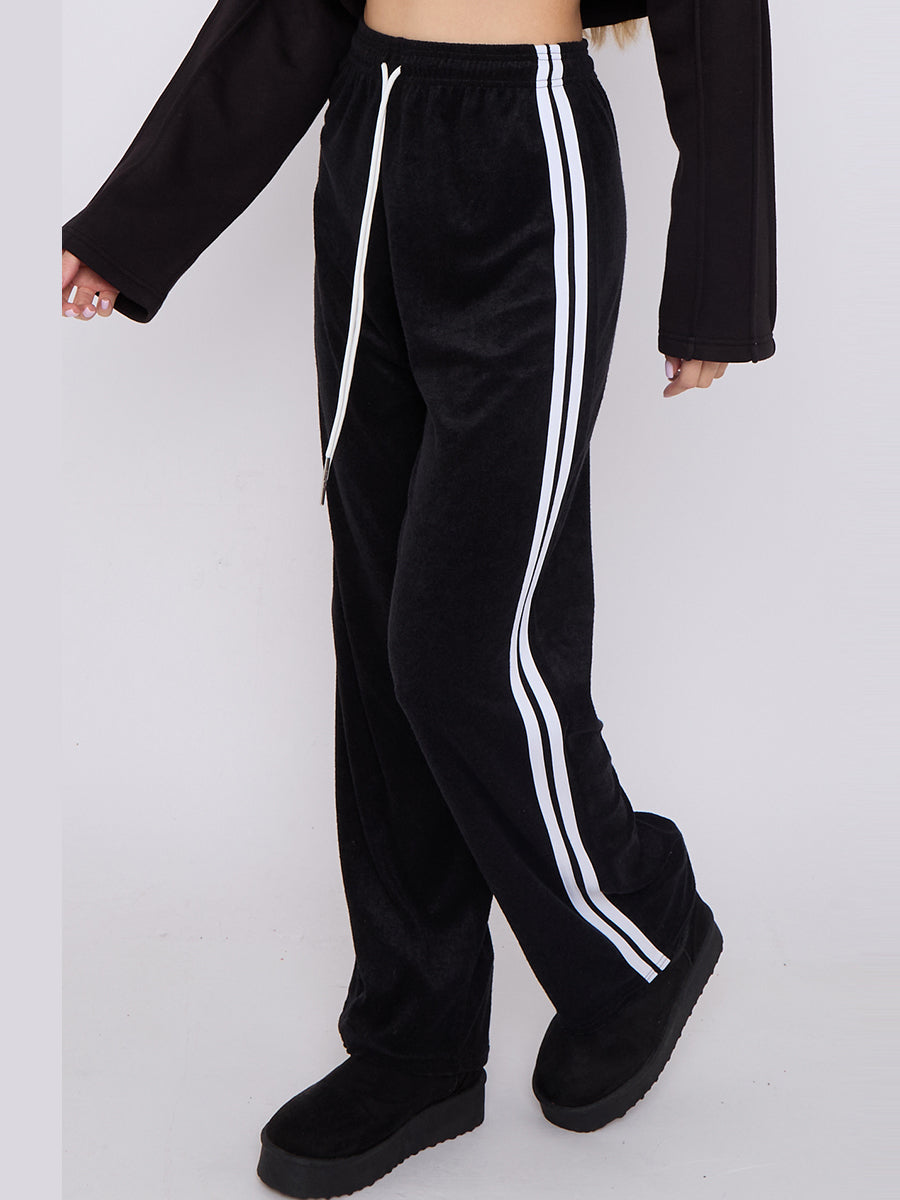 Towelling Wide Leg Trouser With Stripe Detail