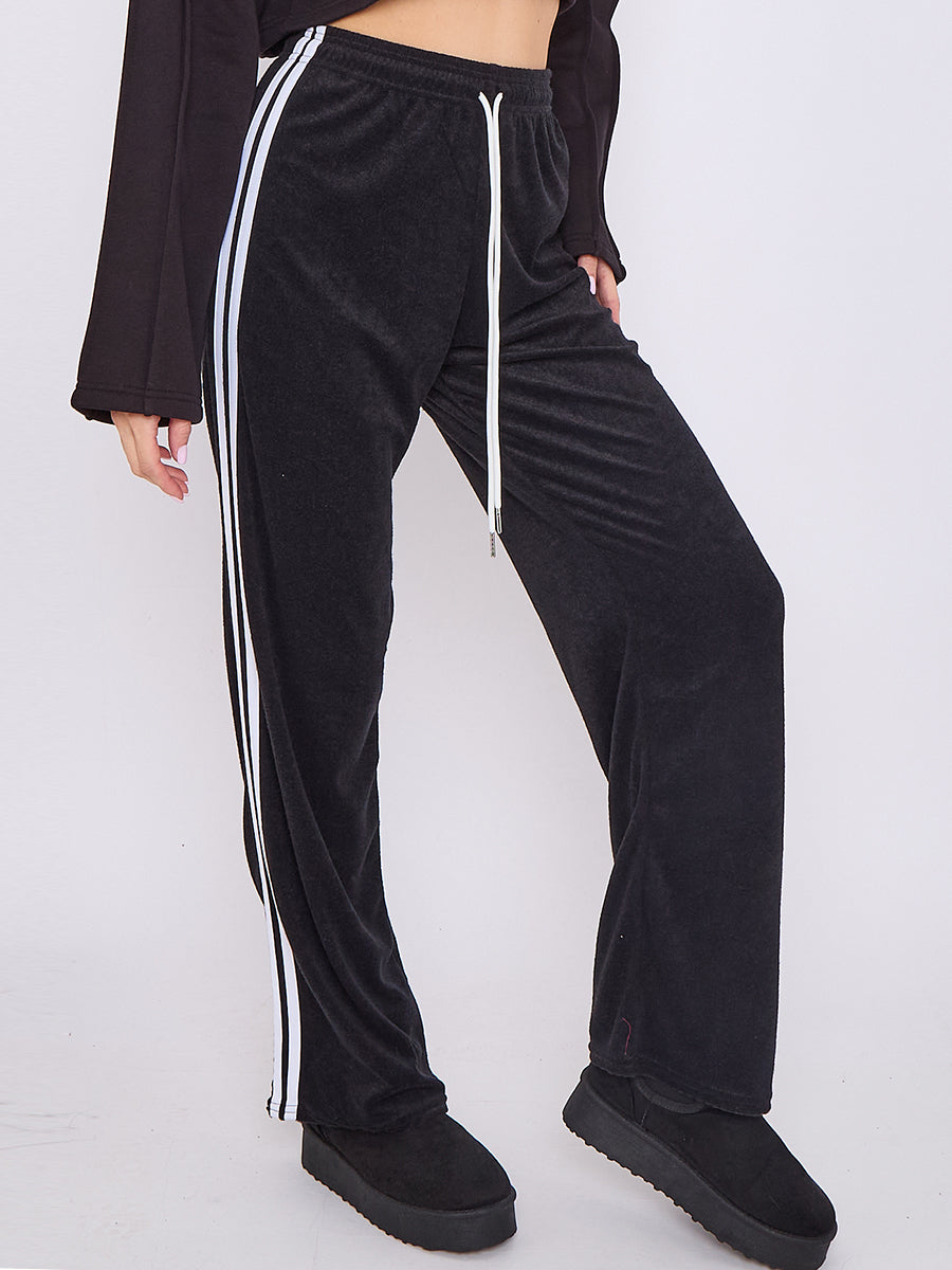Towelling Wide Leg Trouser With Stripe Detail