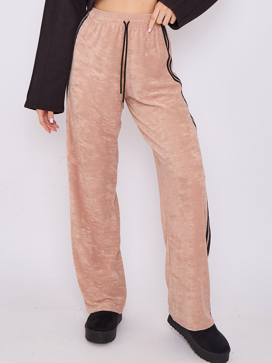 Towelling Wide Leg Trouser With Stripe Detail