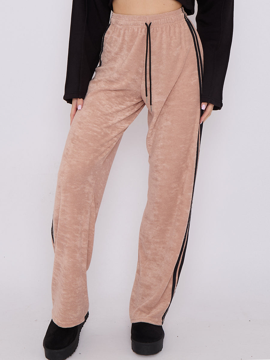 Towelling Wide Leg Trouser With Stripe Detail