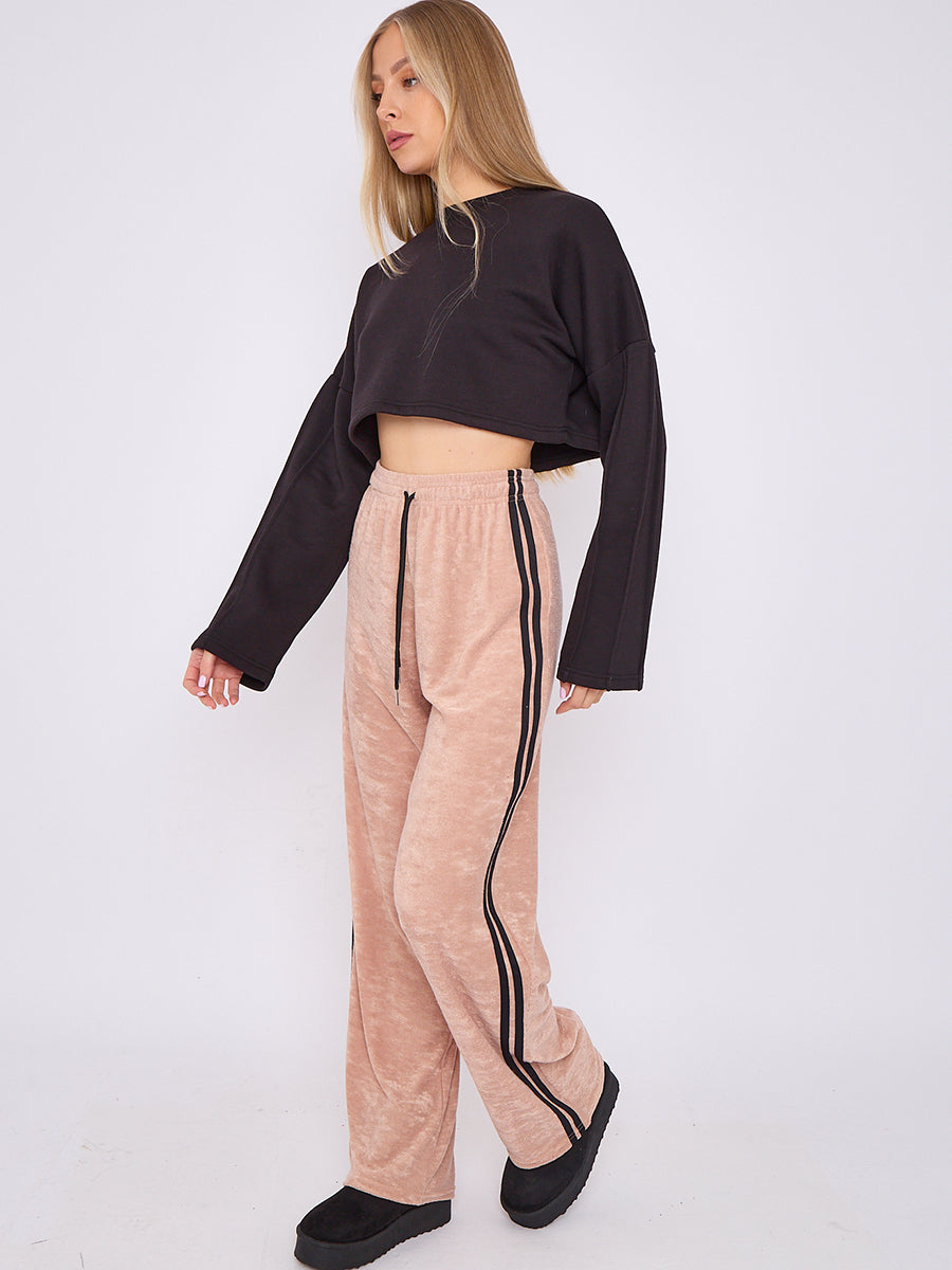 Towelling Wide Leg Trouser With Stripe Detail