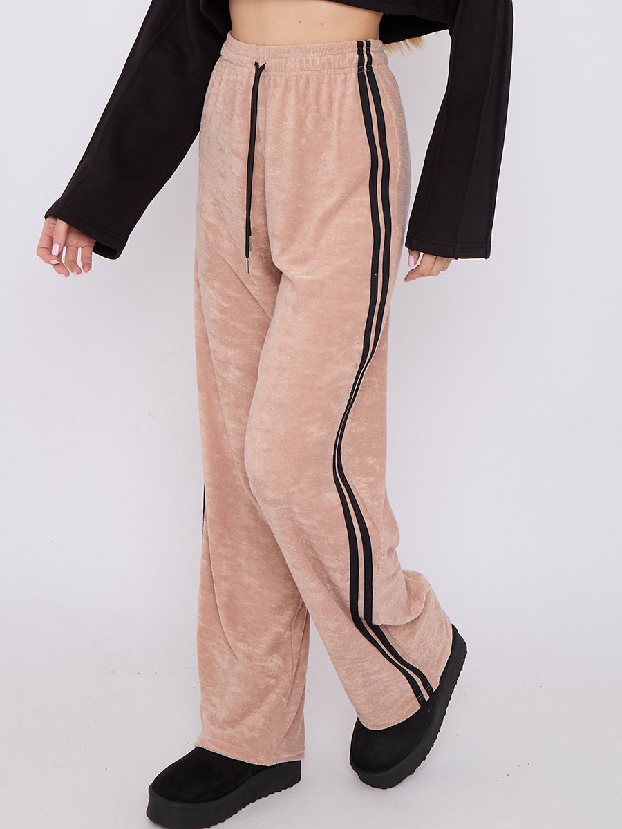 Towelling Wide Leg Trouser With Stripe Detail