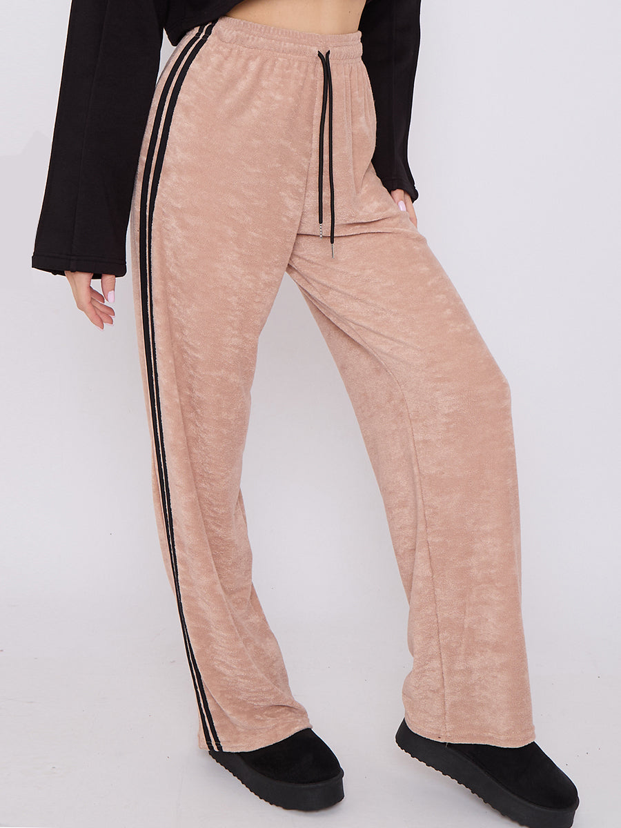 Towelling Wide Leg Trouser With Stripe Detail