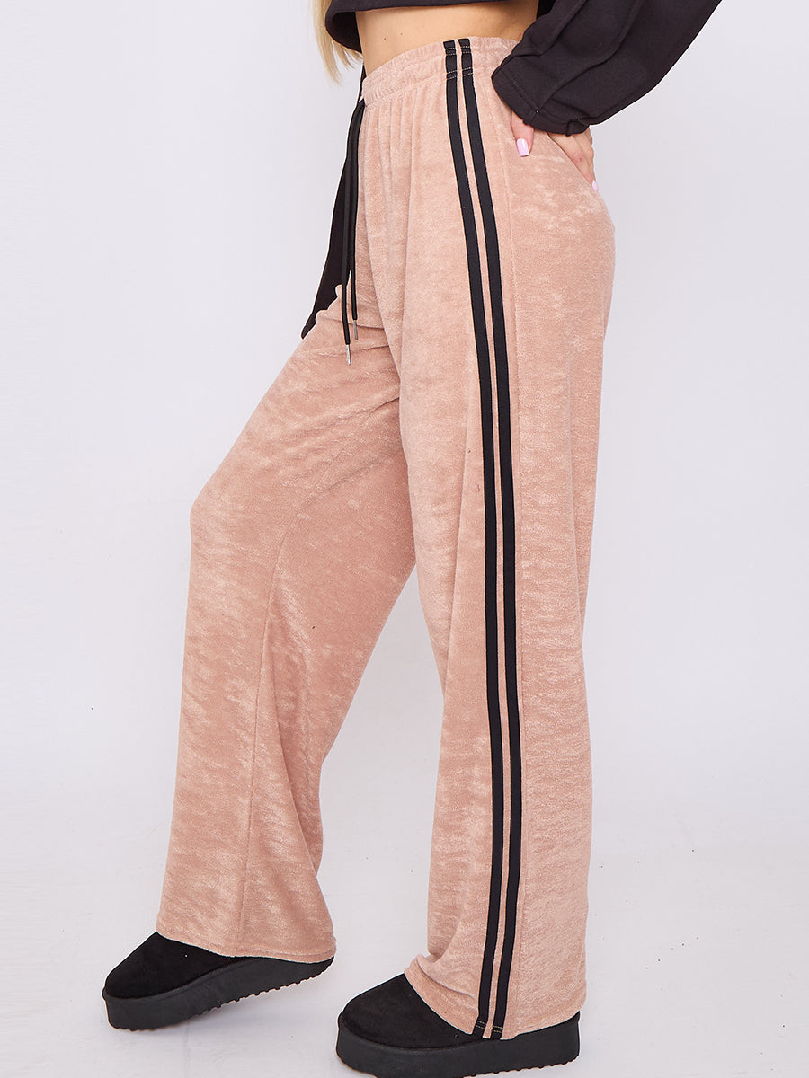 Towelling Wide Leg Trouser With Stripe Detail