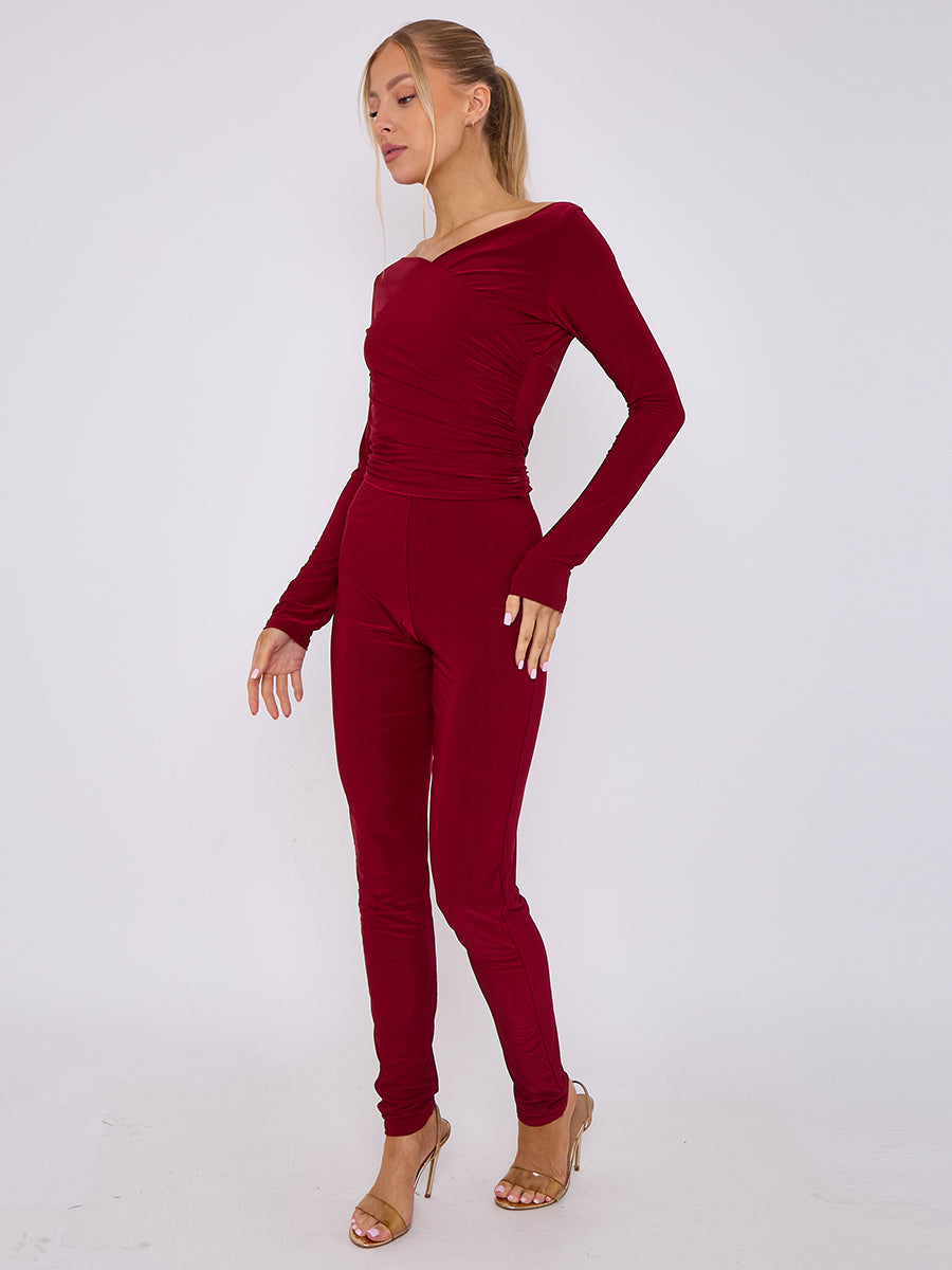 Plunge Wrap Detail Top And Leggings Slinky Co-Ord Set