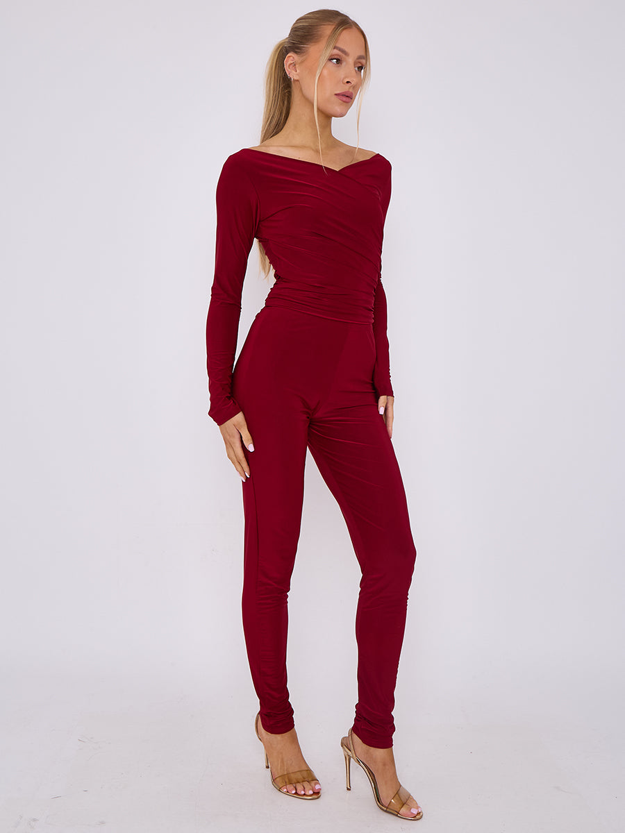 Plunge Wrap Detail Top And Leggings Slinky Co-Ord Set