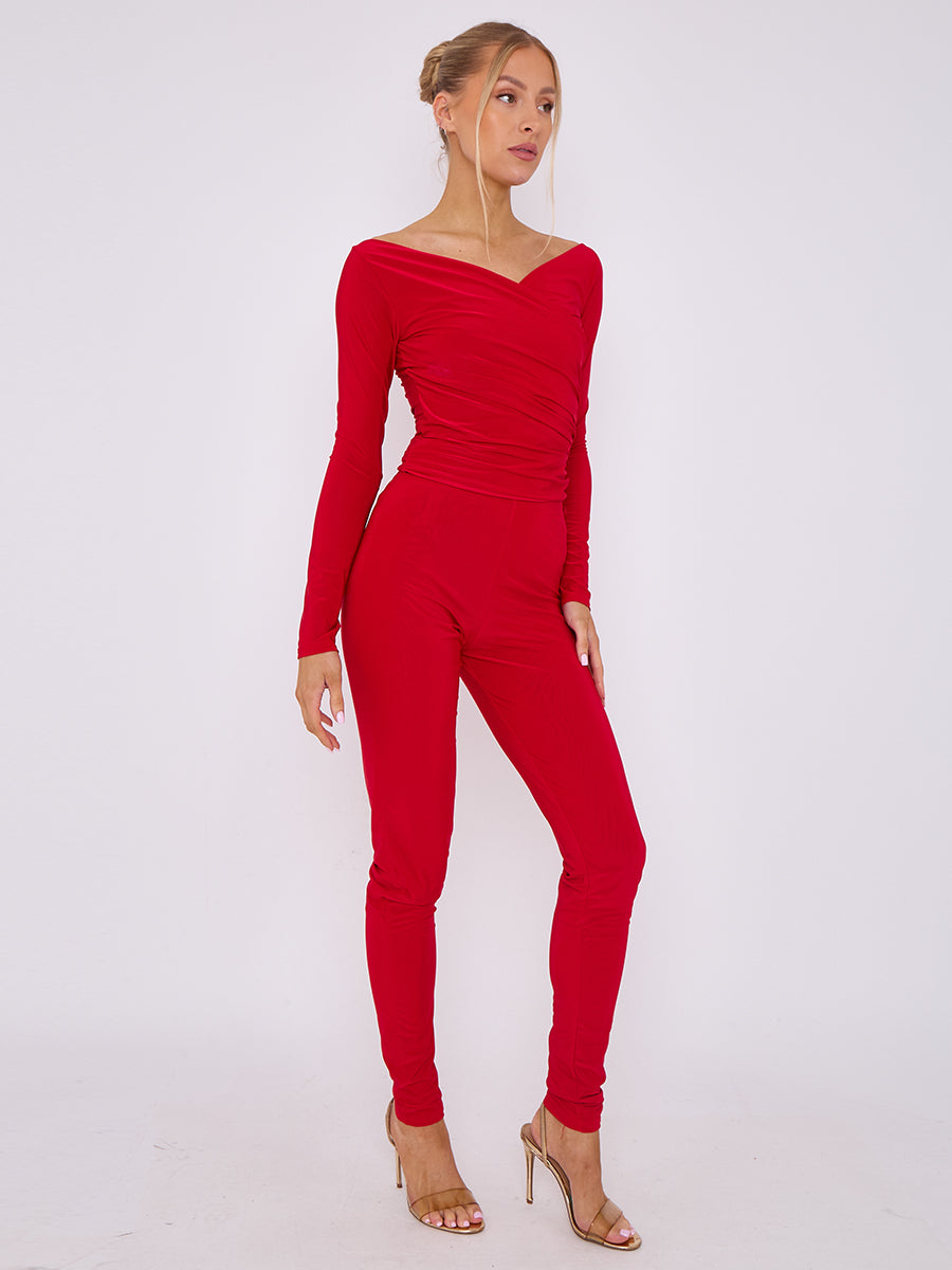 Plunge Wrap Detail Top And Leggings Slinky Co-Ord Set