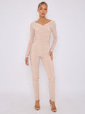 Plunge Wrap Detail Top And Leggings Slinky Co-Ord Set