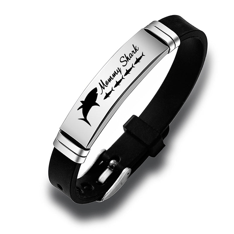 Cute Shark Mommy and Baby Stainless Steel Adjustable Silicone Bracelet Mothers Day Gift