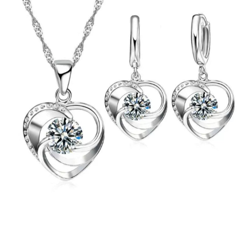 925 Sterling Silver Stamped Necklace Earrings Set Long Chain