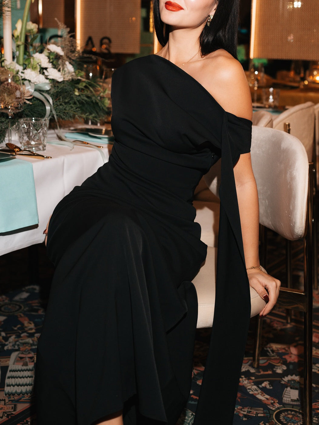 Black One-shoulder Backless Maxi Dress