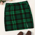 Plaid Print Split Skirt, Elegant Elastic Waist Slim Skirt For Summer, Women's Clothing