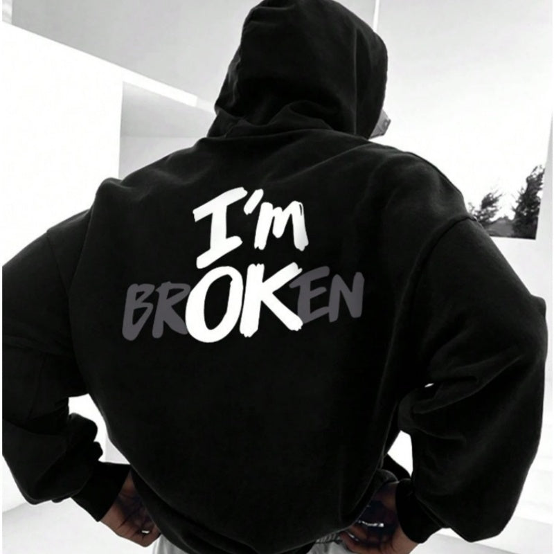 "I’m OK" Graphic Hoodie – European Size | Men’s Hip Hop Streetwear Pullover