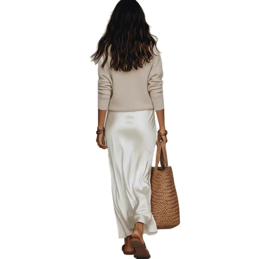 Women's Chic Satin Maxi Dress 2 Pieces Sets Sexy Straps Sleeveless Long Sleeve Top Evening Dresses Elegant New Party Street Gown