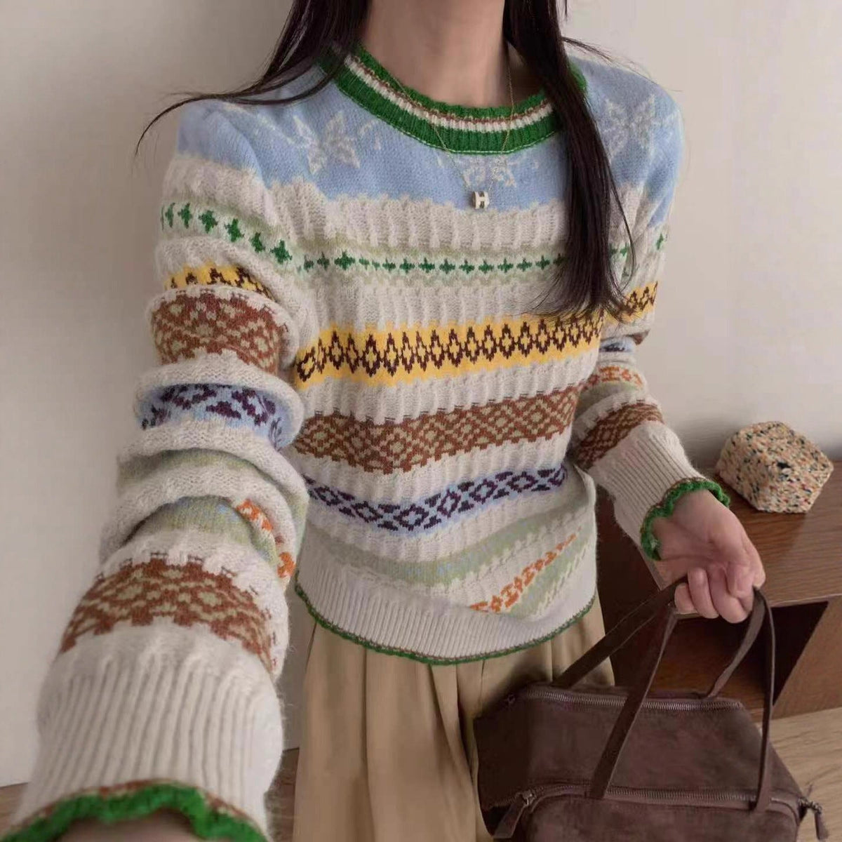 Women's Korean-style High-end Loose Jacquard Knitted Sweater