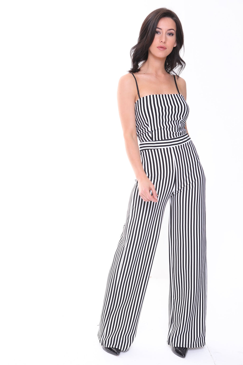Black And White Stripe Crop Top And Trouser Co-ord