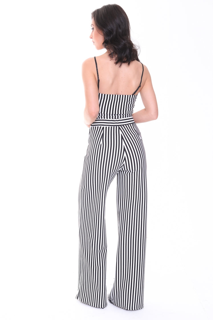 Black And White Stripe Crop Top And Trouser Co-ord