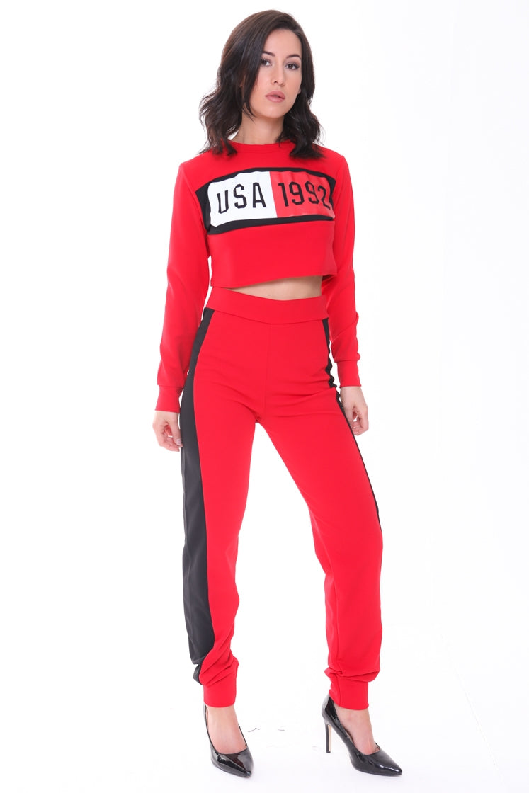 USA Crop Top And Trouser Loungewear