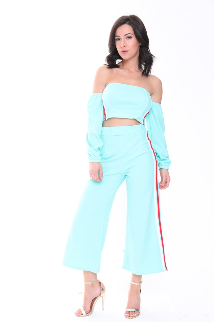 Side Stripe Crop Top And Trouser Co-ord