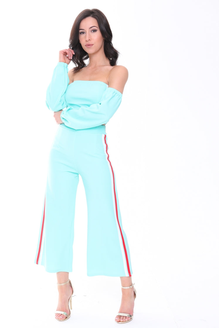Side Stripe Crop Top And Trouser Co-ord