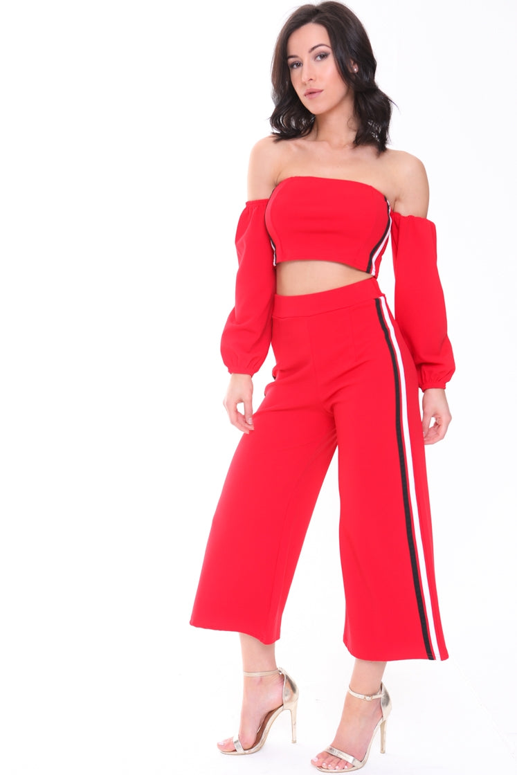Side Stripe Crop Top And Trouser Co-ord