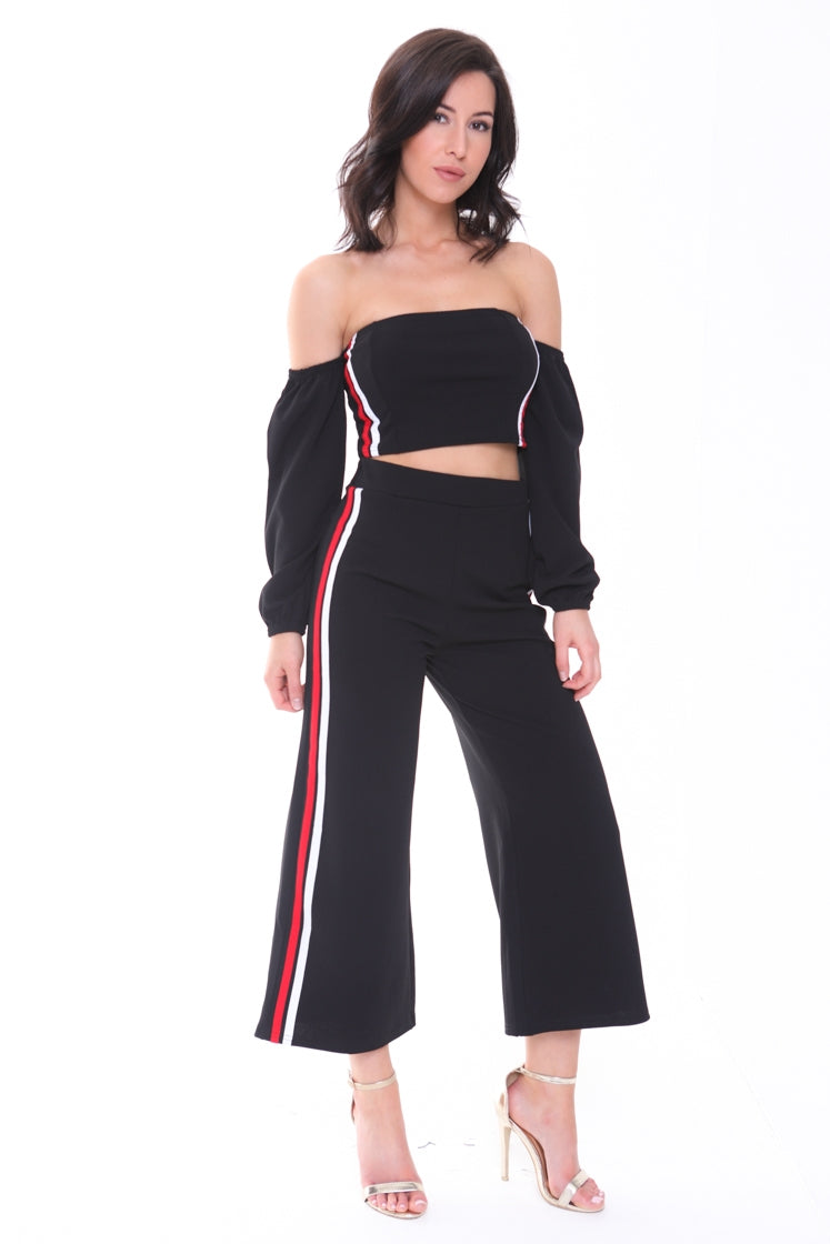Side Stripe Crop Top And Trouser Co-ord
