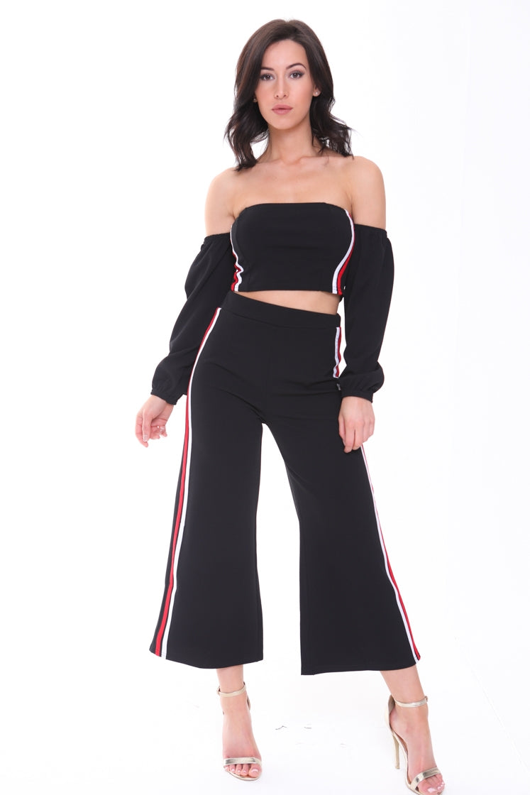 Side Stripe Crop Top And Trouser Co-ord