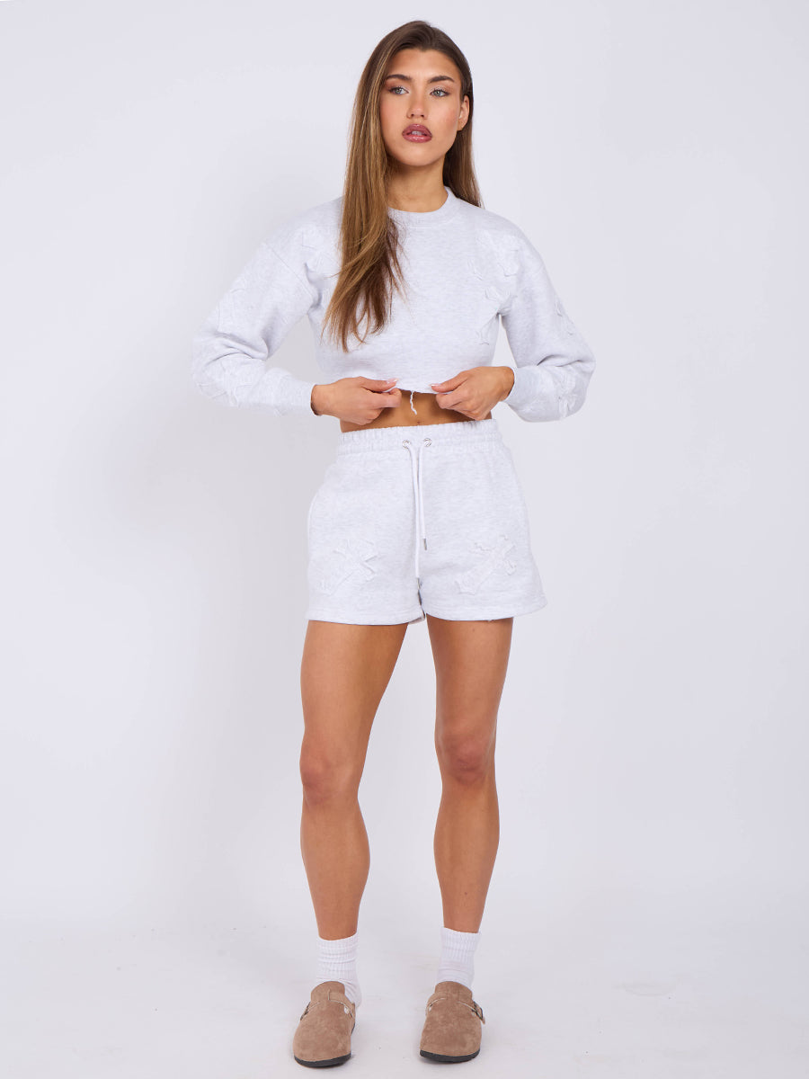 Cross Patch Cropped Sweatshirt & Shorts Fleece Co-ord