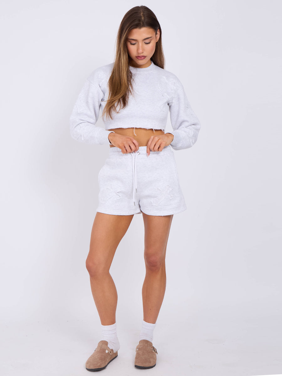Cross Patch Cropped Sweatshirt & Shorts Fleece Co-ord