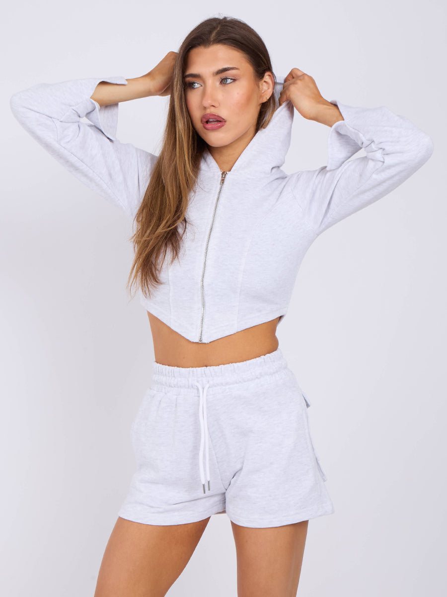 Cropped Zip Up Hoodie & Ruched Shorts Co-ord