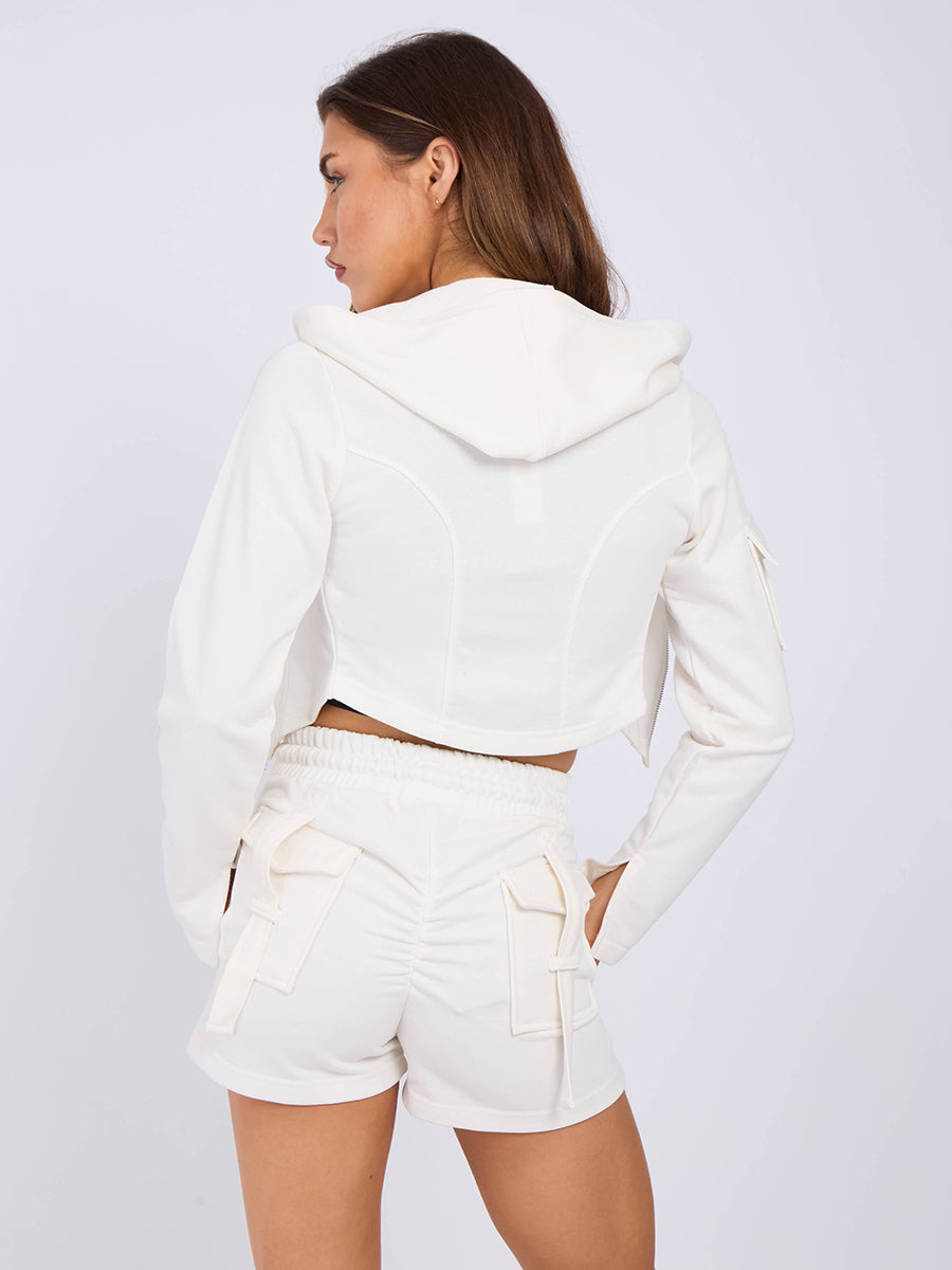 Cropped Zip Up Hoodie & Ruched Shorts Co-ord