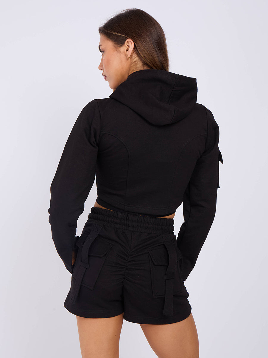 Cropped Zip Up Hoodie & Ruched Shorts Co-ord
