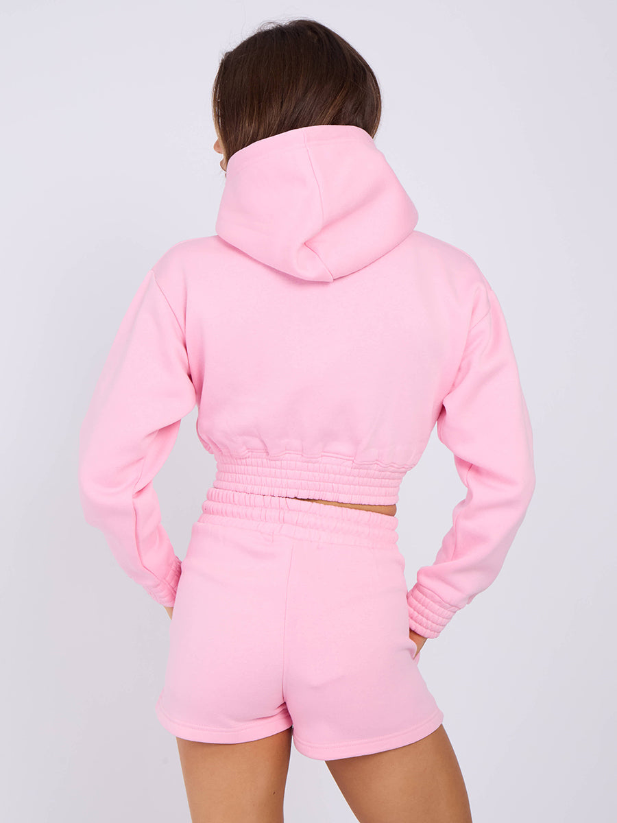 LA Cropped Zip Up Hoodie & Shorts Fleece Co-ord