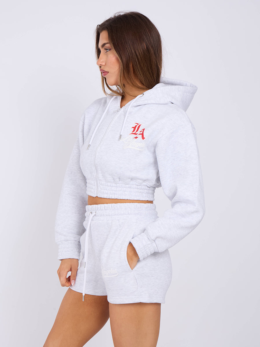 LA Cropped Zip Up Hoodie & Shorts Fleece Co-ord
